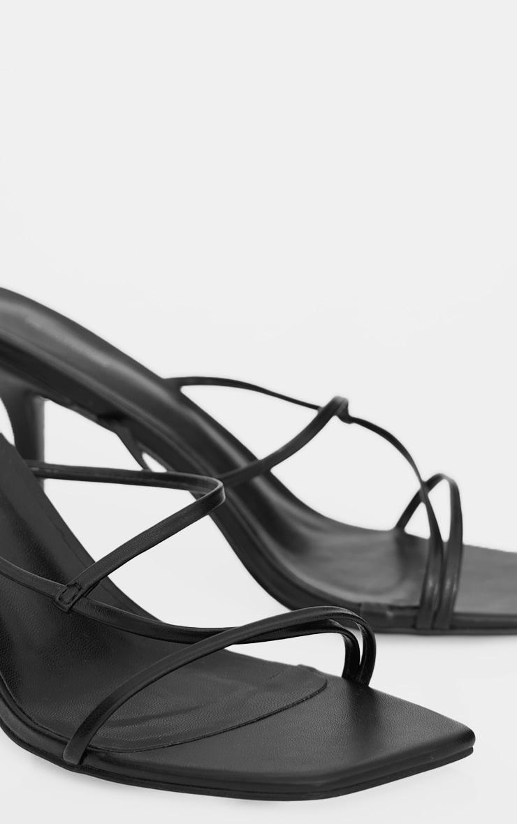 Black PU Square Toe Strappy Mid Heeled Mules Product Image