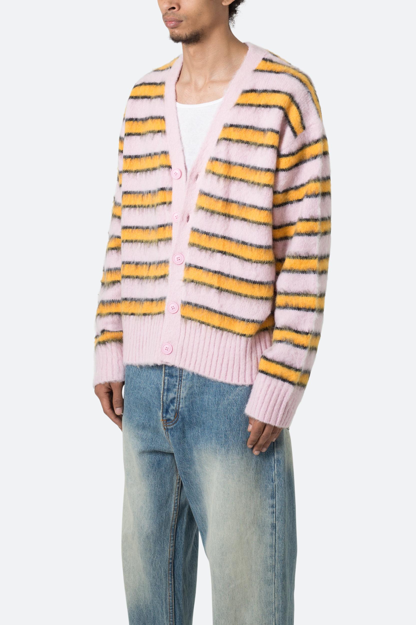 Striped Mohair Cardigan Sweater - Pink Product Image