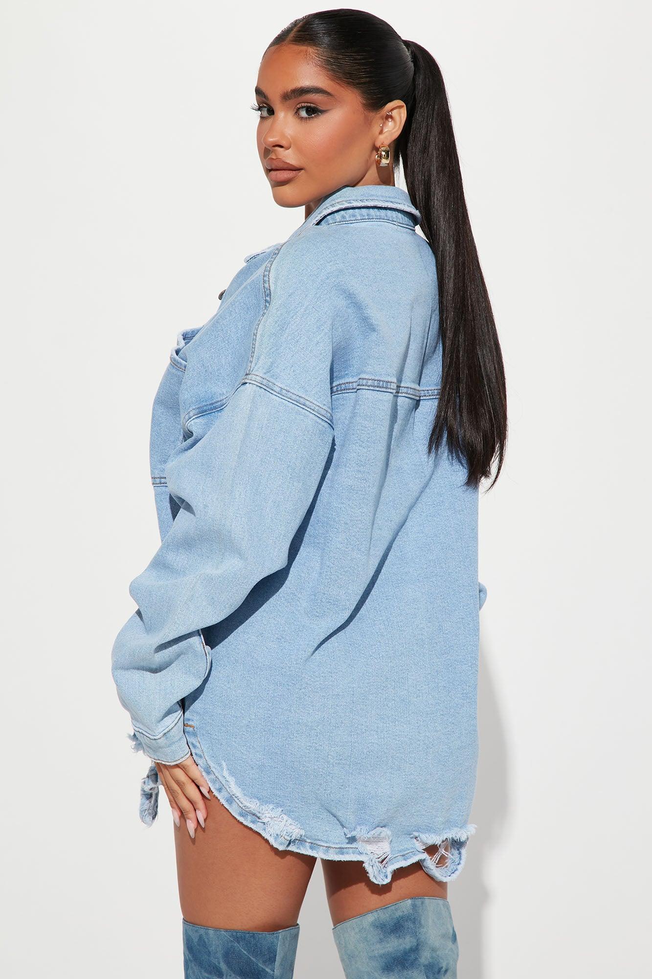 Had Me At Hello Denim Shacket - Light Wash Female Product Image