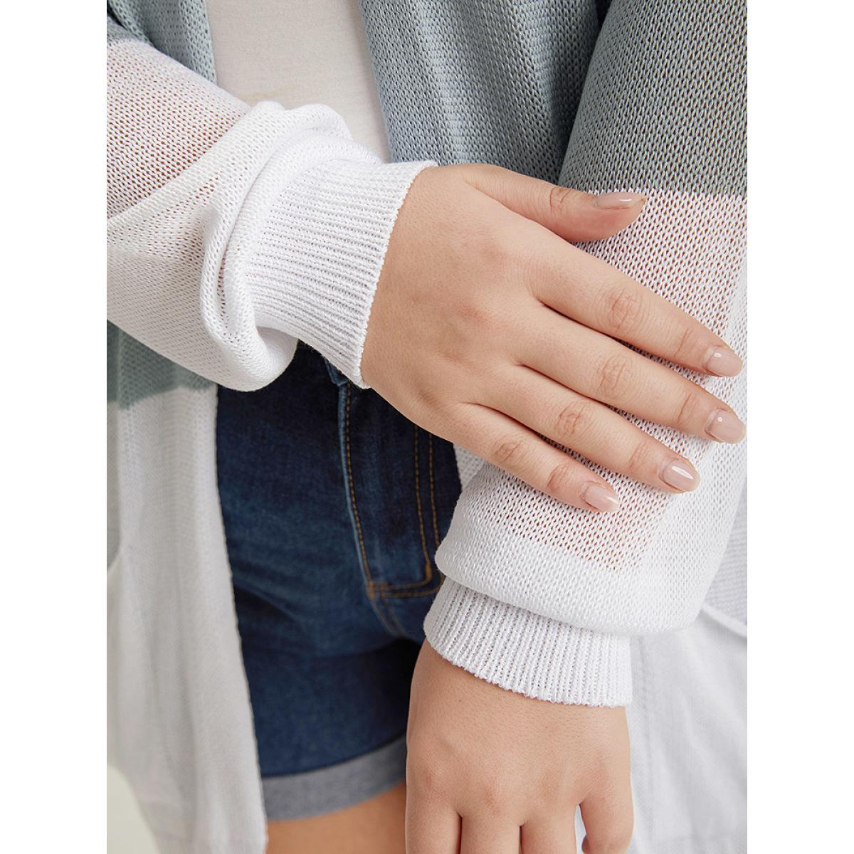 Plus Size Colorblock Pocket Drop Shoulder Elastic Cuffs Contrast Cardigan Pink Women Casual Loose Long Sleeve Dailywear Cardigans BloomChic 30/6X Product Image