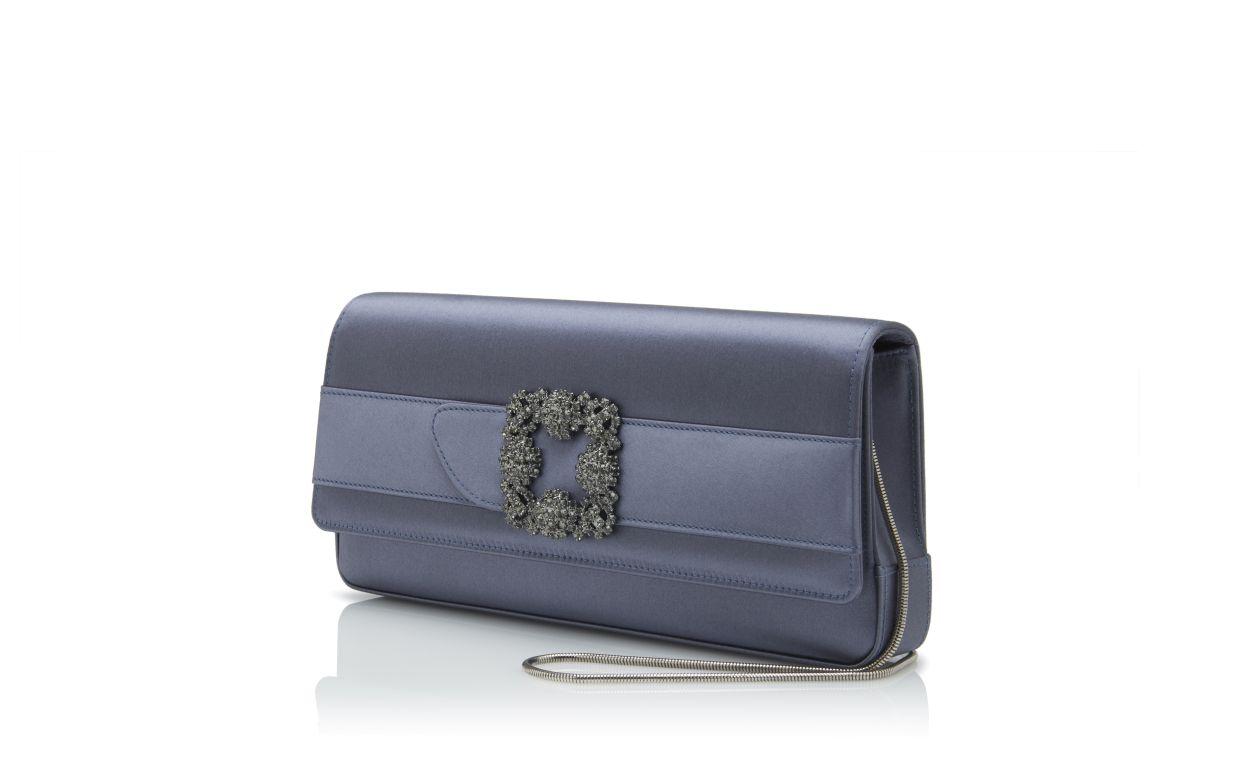 GOTHISI Grey Satin Jewel Buckle Clutch Product Image