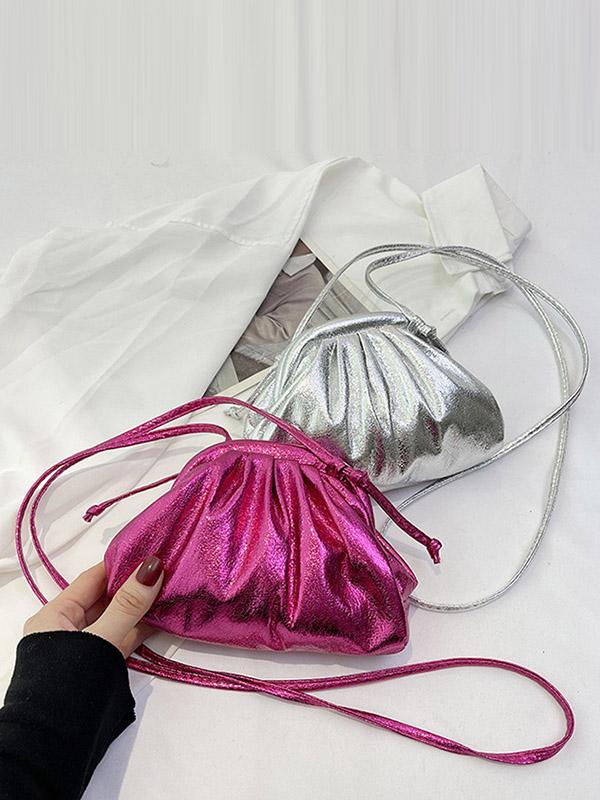 Pleated Shiny Solid Color Bags Crossbody Bags Handbags Product Image