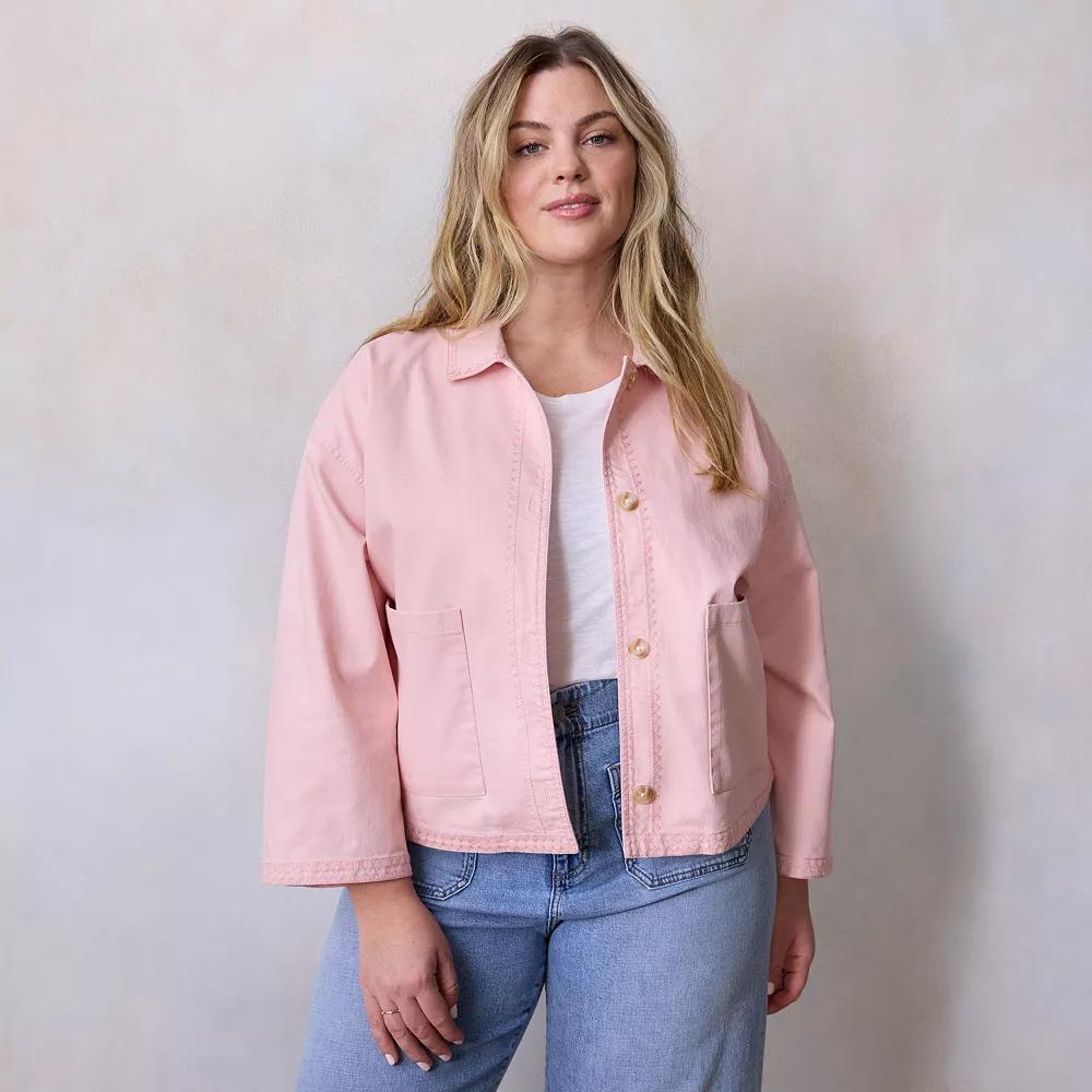 Plus Size LC Lauren Conrad Relaxed Femme Trucker Jacket, Women's, Size: 0X, Pink Rhinestone Product Image