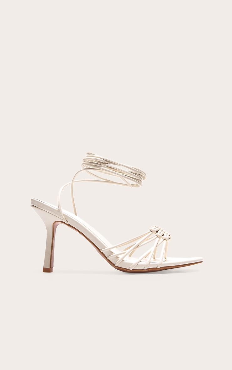 Cream PU Gold Buckle Round Toe Lace Up Heeled Sandals Product Image