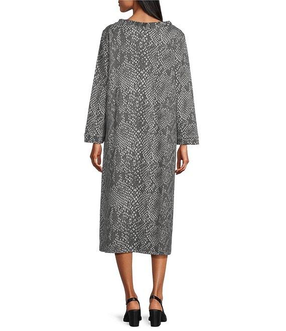 Bryn Walker Avila Serpent Recycled Knit Banded Crew Neck Long Sleeve A-Line Midi Dress Product Image