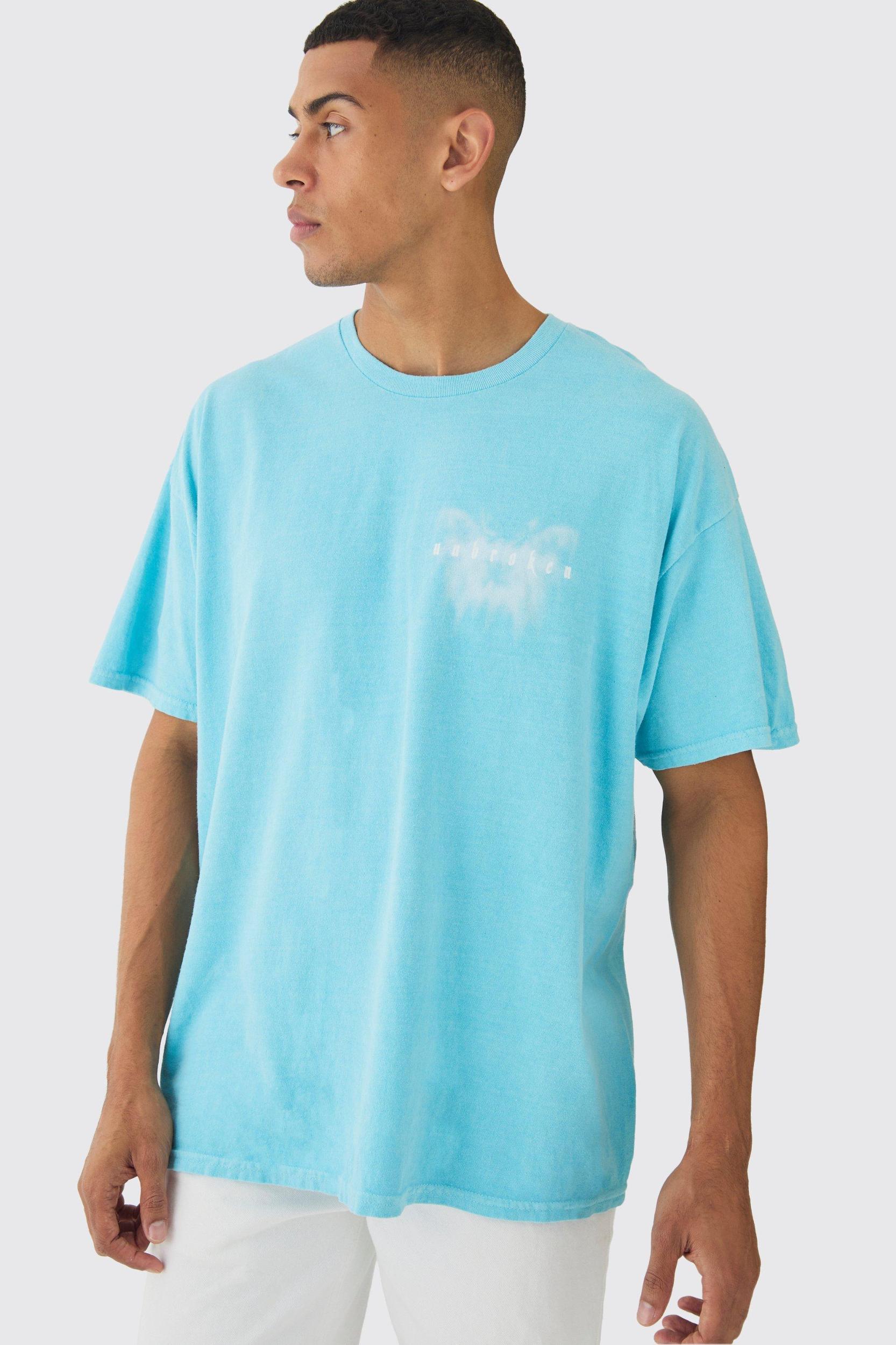 Oversized Extended Neck Over The Seams Butterfly T-shirt | boohooMAN USA Product Image