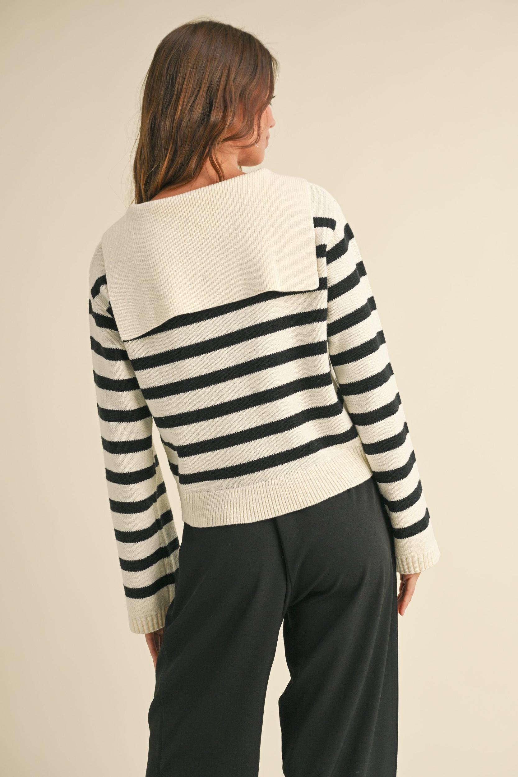 Stripe Lace up Sailor Collar Sweater Product Image
