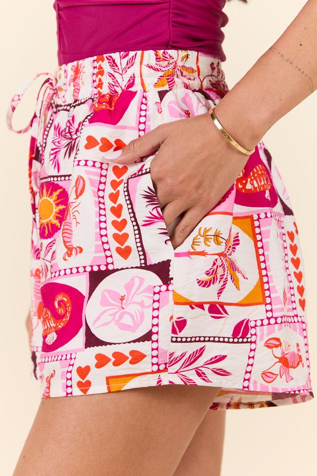 Summer Is Here Pink Printed Coverup Shorts FINAL SALE Product Image