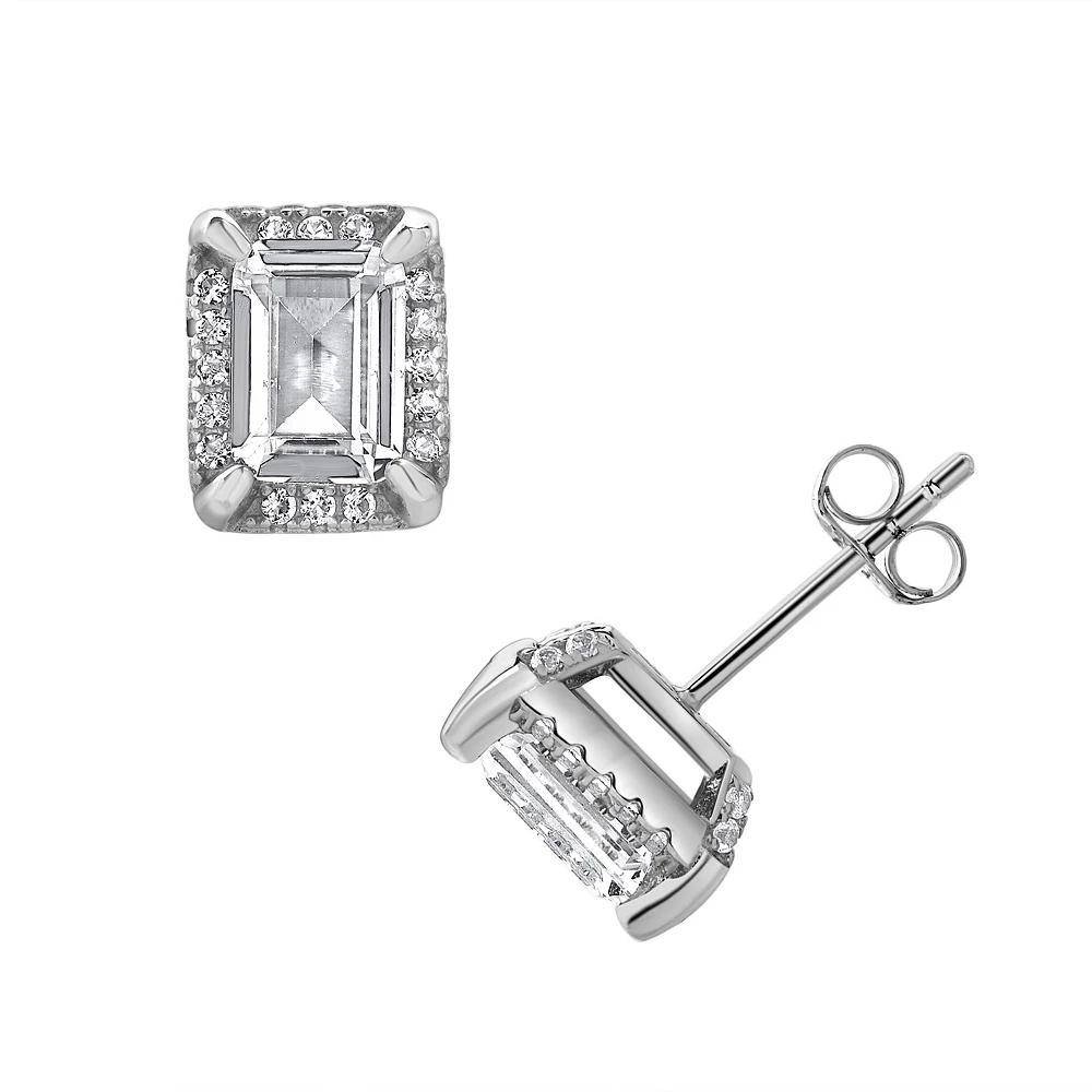 Gemstone Brilliance Lab-Created White Sapphire Rectangle Halo Stud Earrings, Women's, Silver Tone Product Image