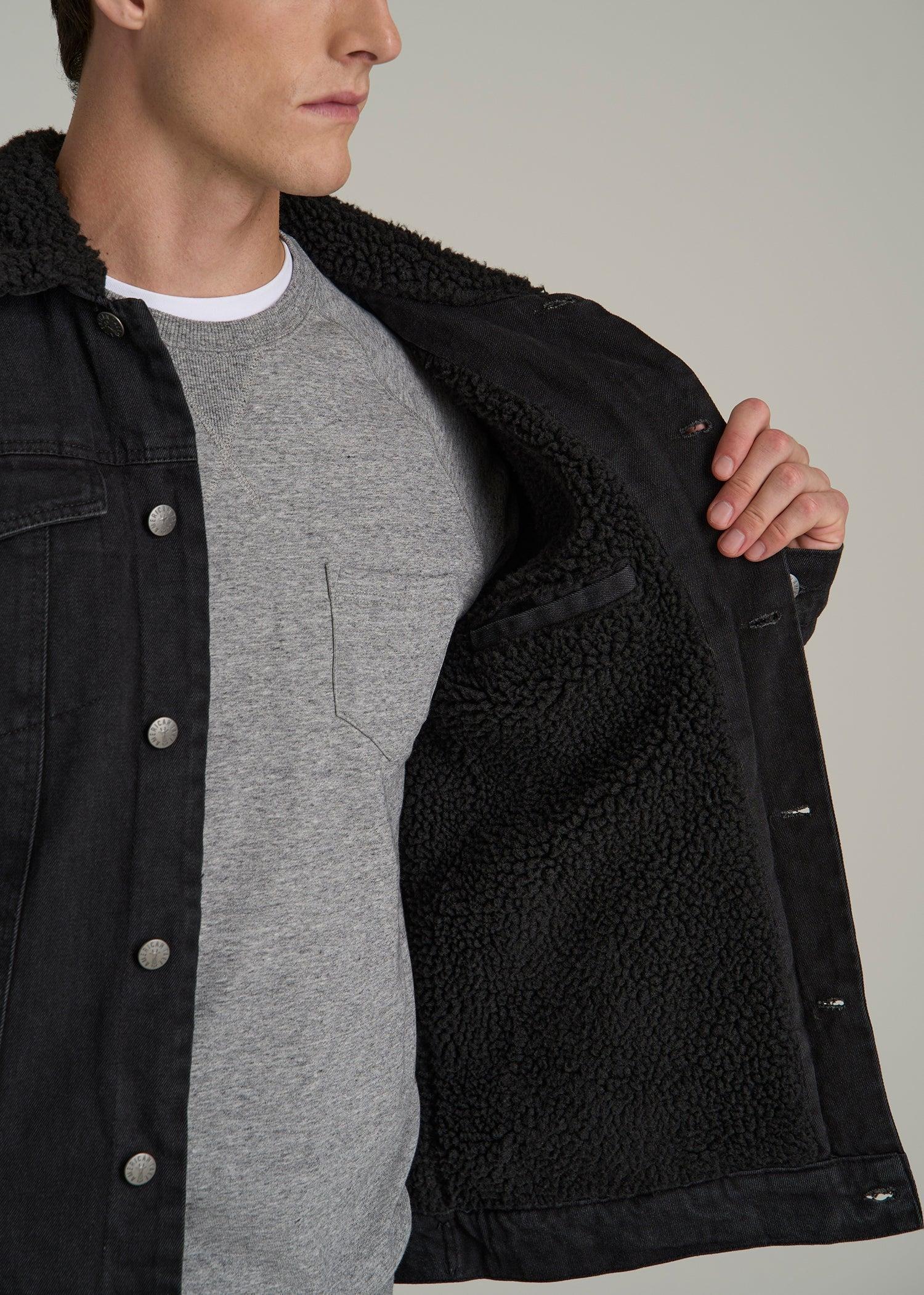 Denim Sherpa Jacket for Tall Men in Onyx Black Wash Male Product Image
