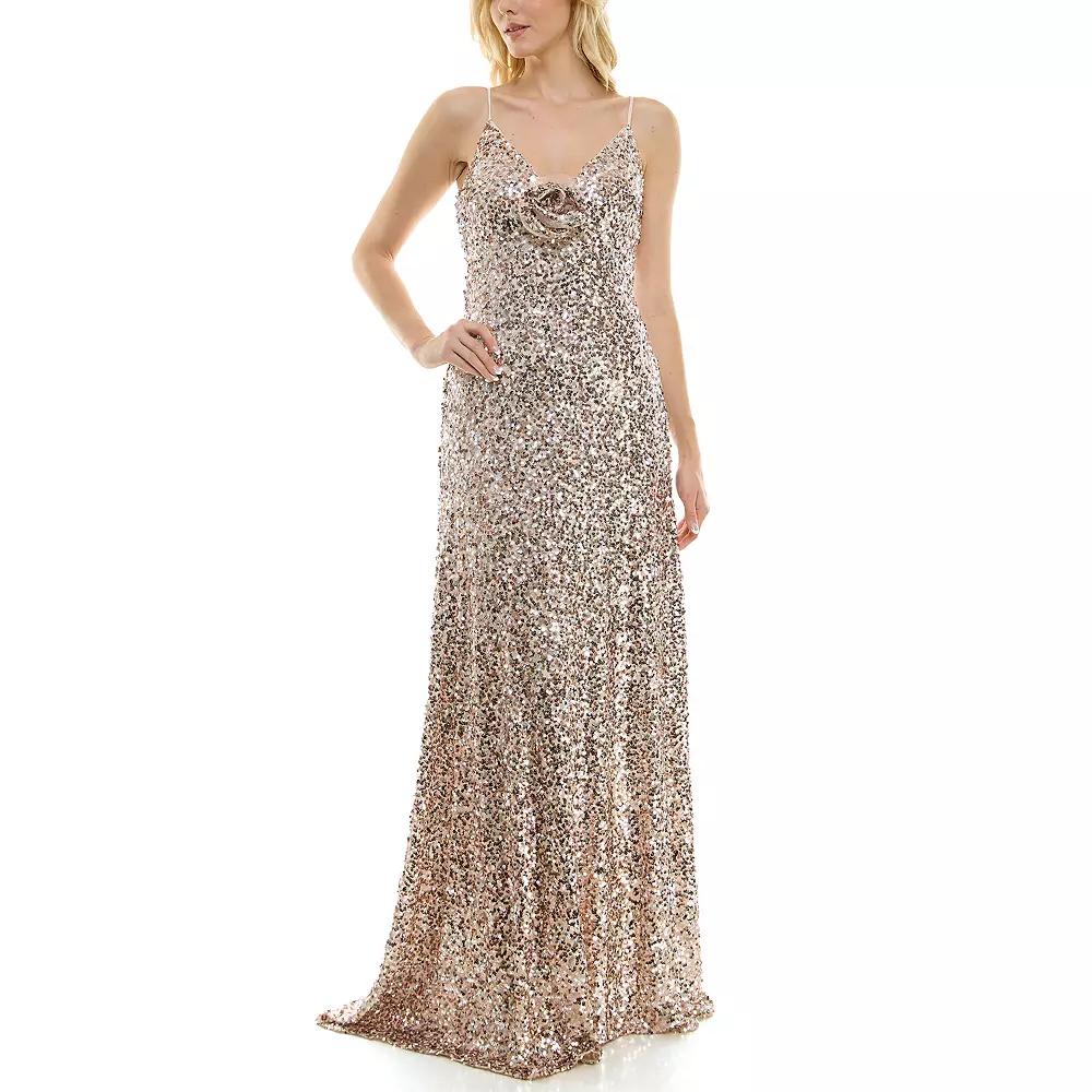 Women's Taylor Dress Sequin Gown With Rosette, Girl's, Size: 4, Light Pastel Pink Product Image