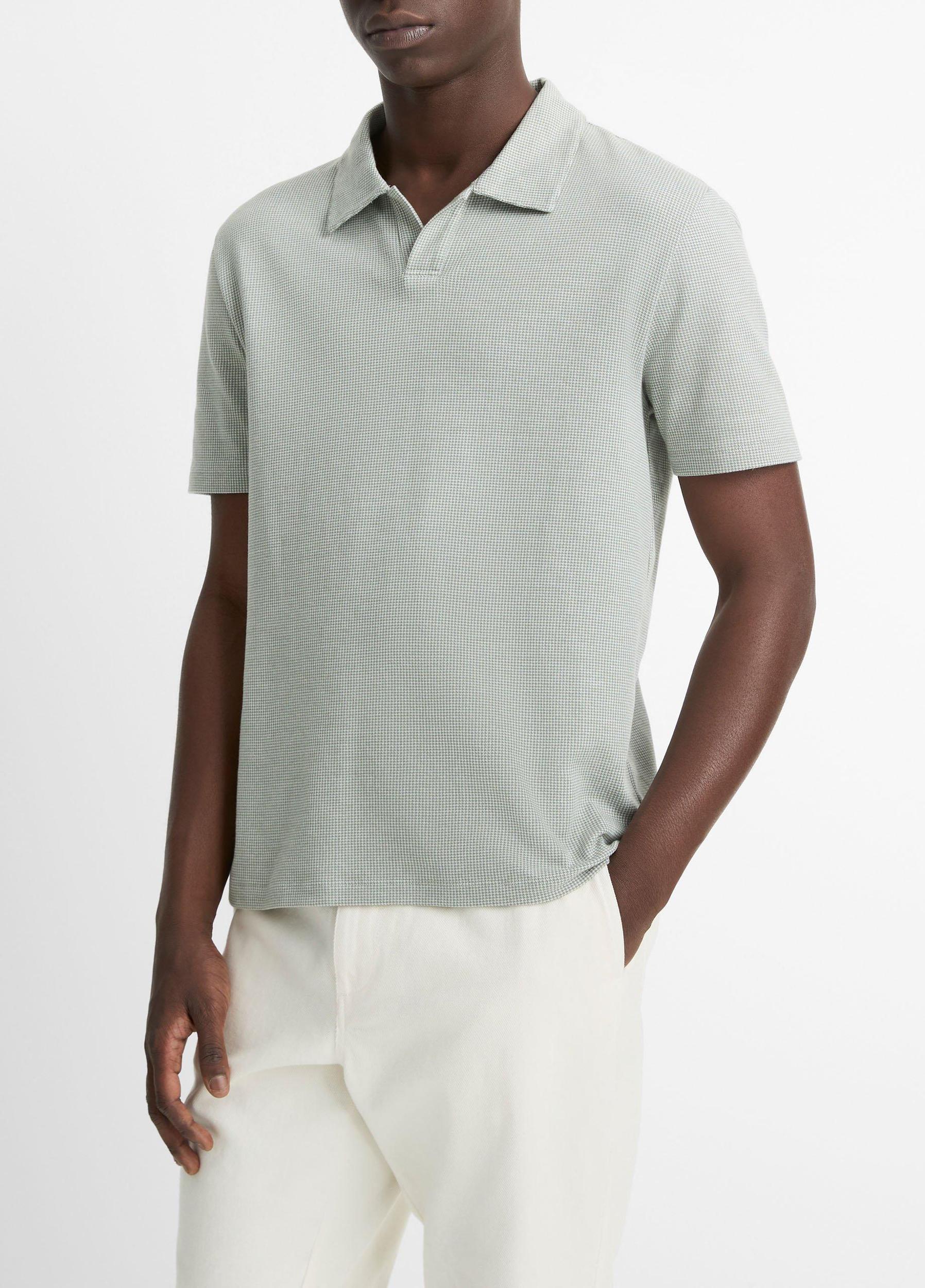 Houndstooth Pima Cotton Johnny-Collar Polo Shirt Product Image