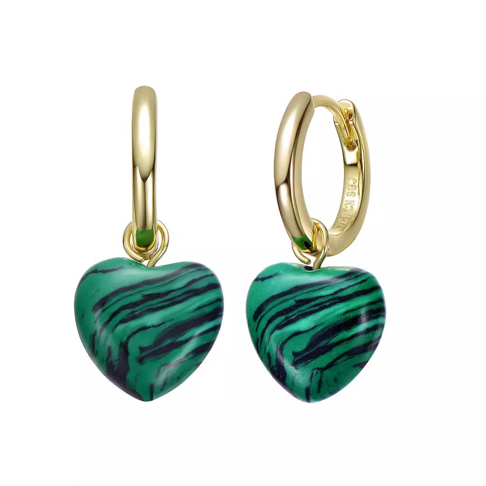 Gold Tone Simulated Malachite Puffed Heart Dangle Earrings, Women's Product Image