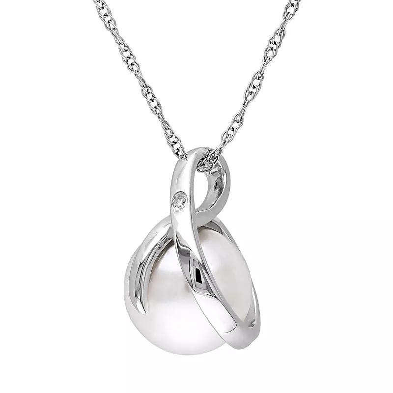 Stella Grace 10k White Gold Diamond Accent & Freshwater Cultured Pearl Pendant, Womens Product Image