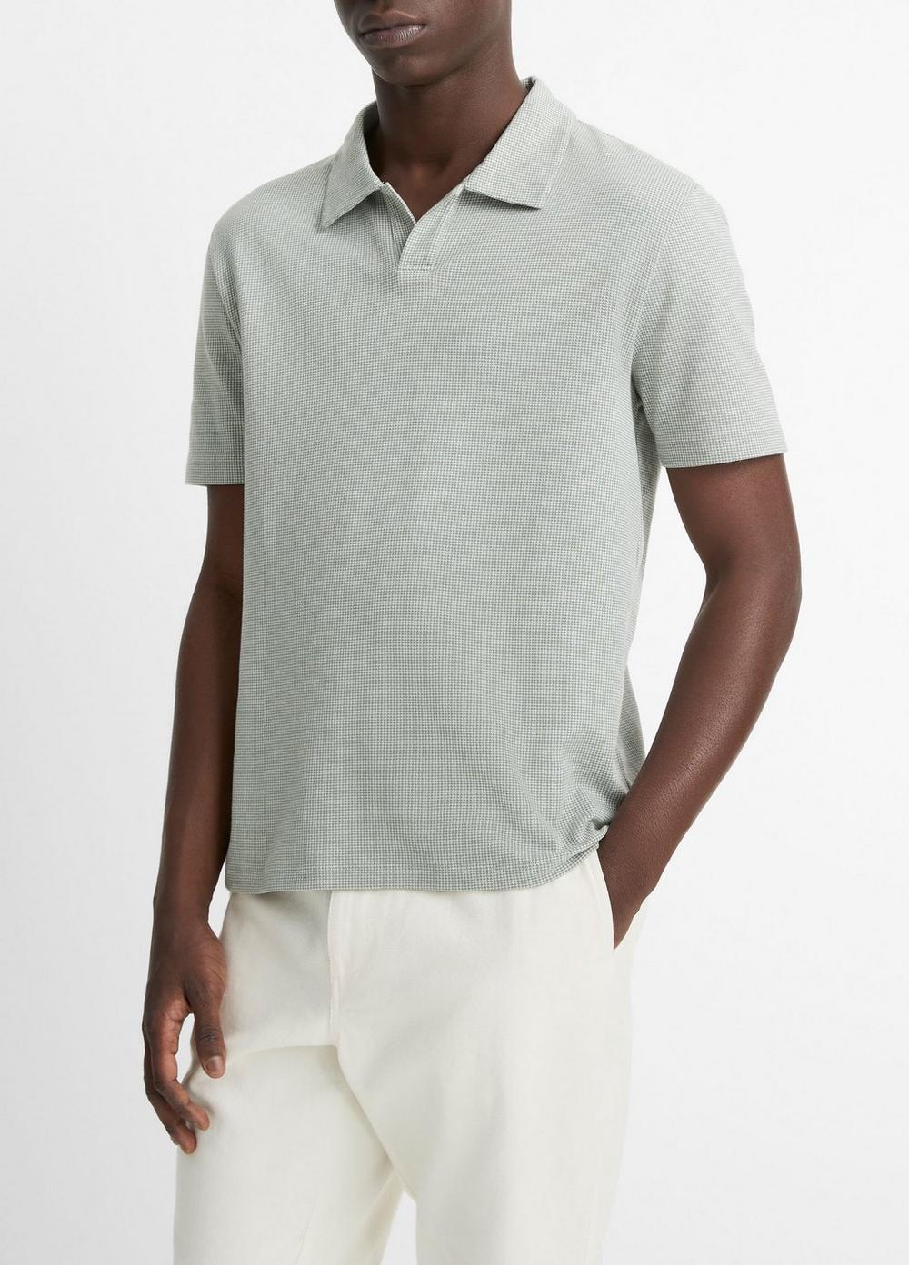 Houndstooth Pima Cotton Johnny-Collar Polo Shirt Product Image