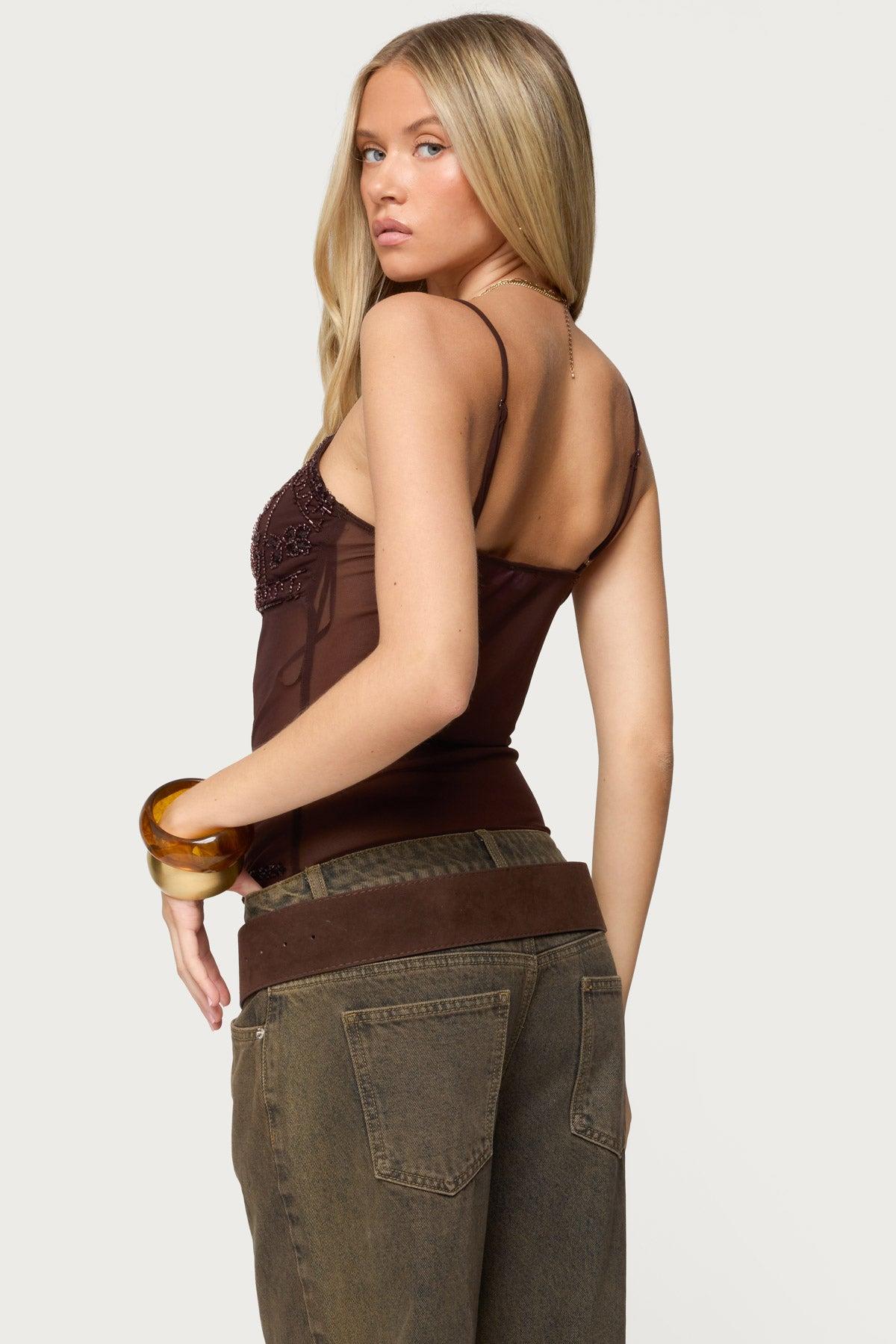 Azelia Beaded Sheer Mesh Top Product Image