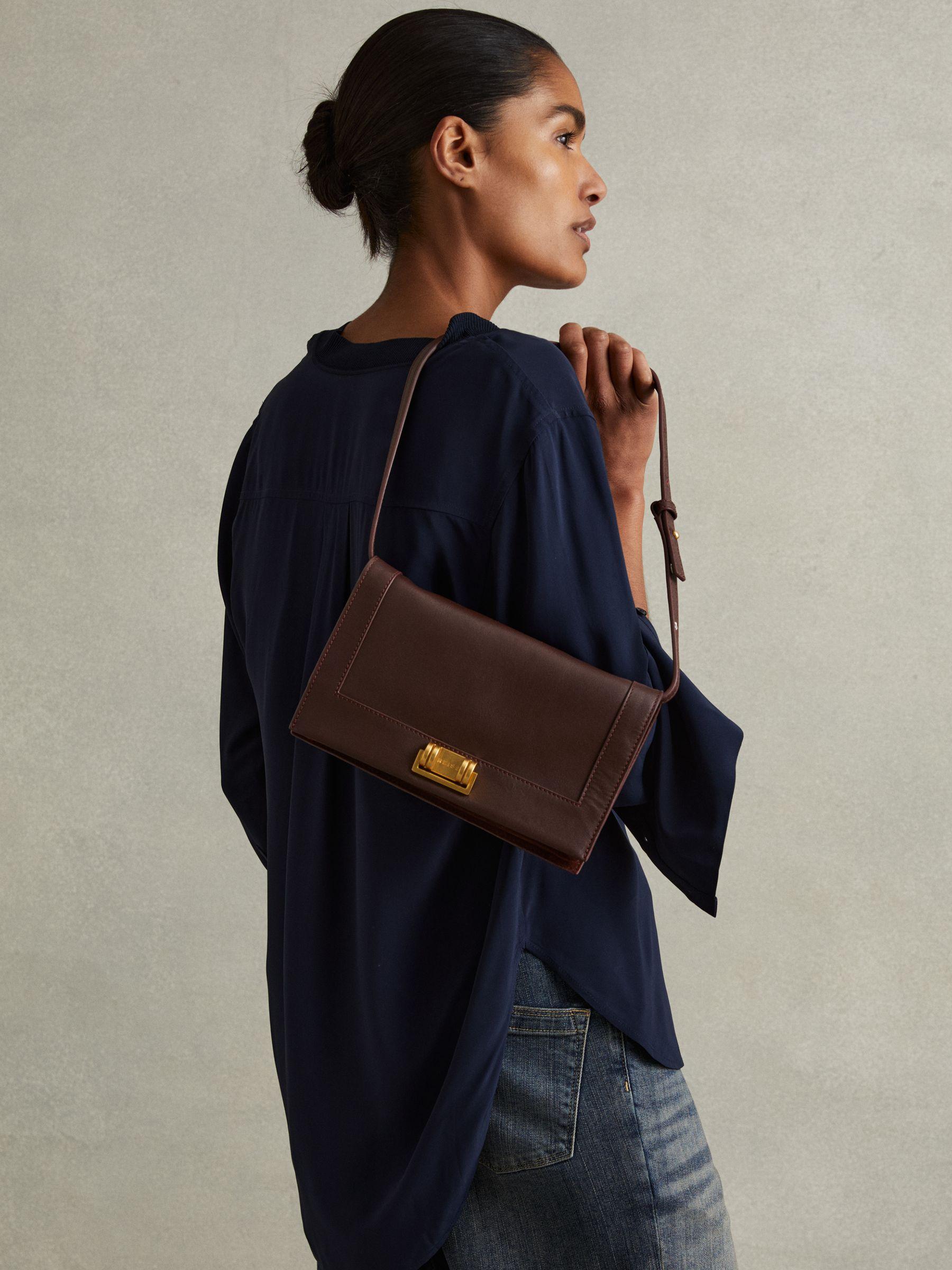 Leather Suede Shoulder Bag in Oxblood Product Image
