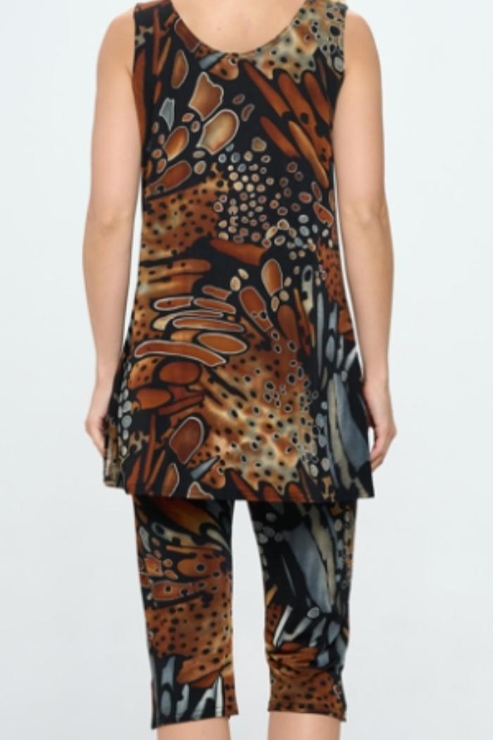 Bronze Brown Print Sleeveless Capri Set Product Image