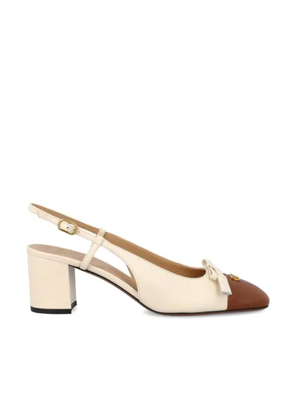 VALENTINO GARAVANI Leather Vlogo Signature Pumps With Slingback Strap In Neutral Product Image