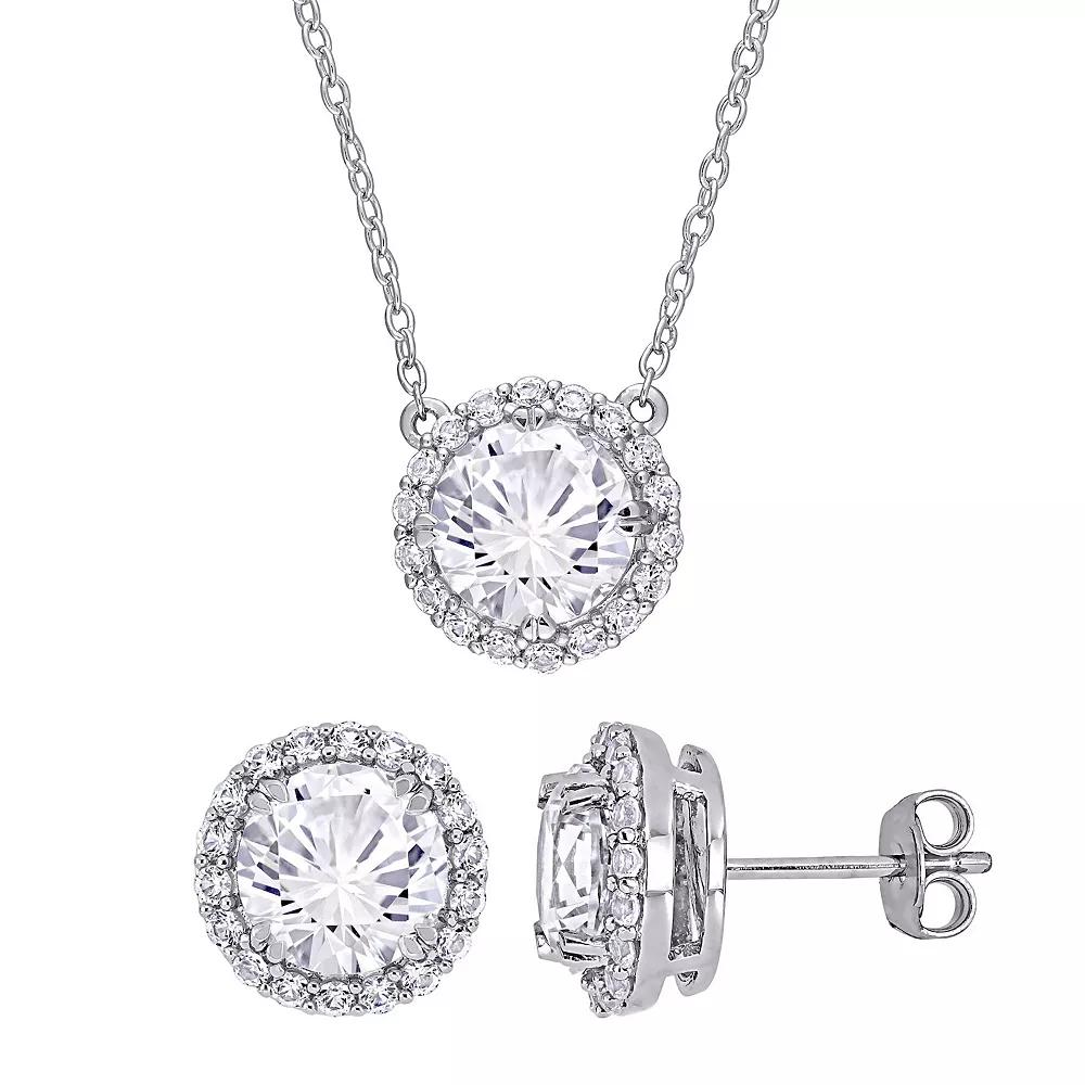 Stella Grace Sterling Silver Lab-Created White Sapphire Pendant & Earrings Set, Womens Product Image