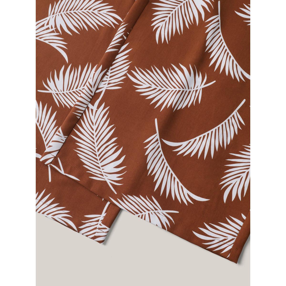 Plus Size Leafy Print Stretchy Waist Wide-Leg Pants Women Rust Resort Wide Leg Mid Rise Vacation Pants BloomChic 28/5X Product Image