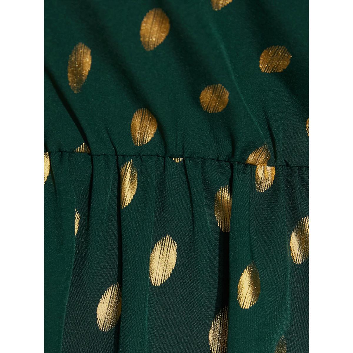 Polka Dot High Elastic Waist Plus Size Women Blouses Going out Lantern Sleeve Long Sleeve V Neck Party Blouses BloomChic Product Image