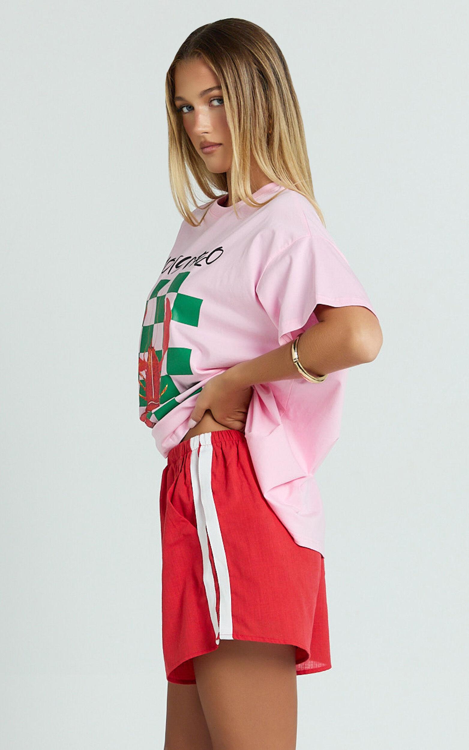 Liv Two Piece Top and Shorts Set - Monte Carlo Lobster T-shirt Set in Pink Product Image
