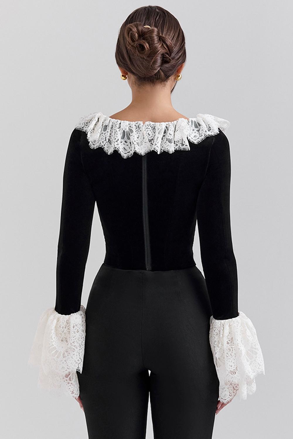 Jacinda  black velvet lace trimmed corset top - sale Product Image