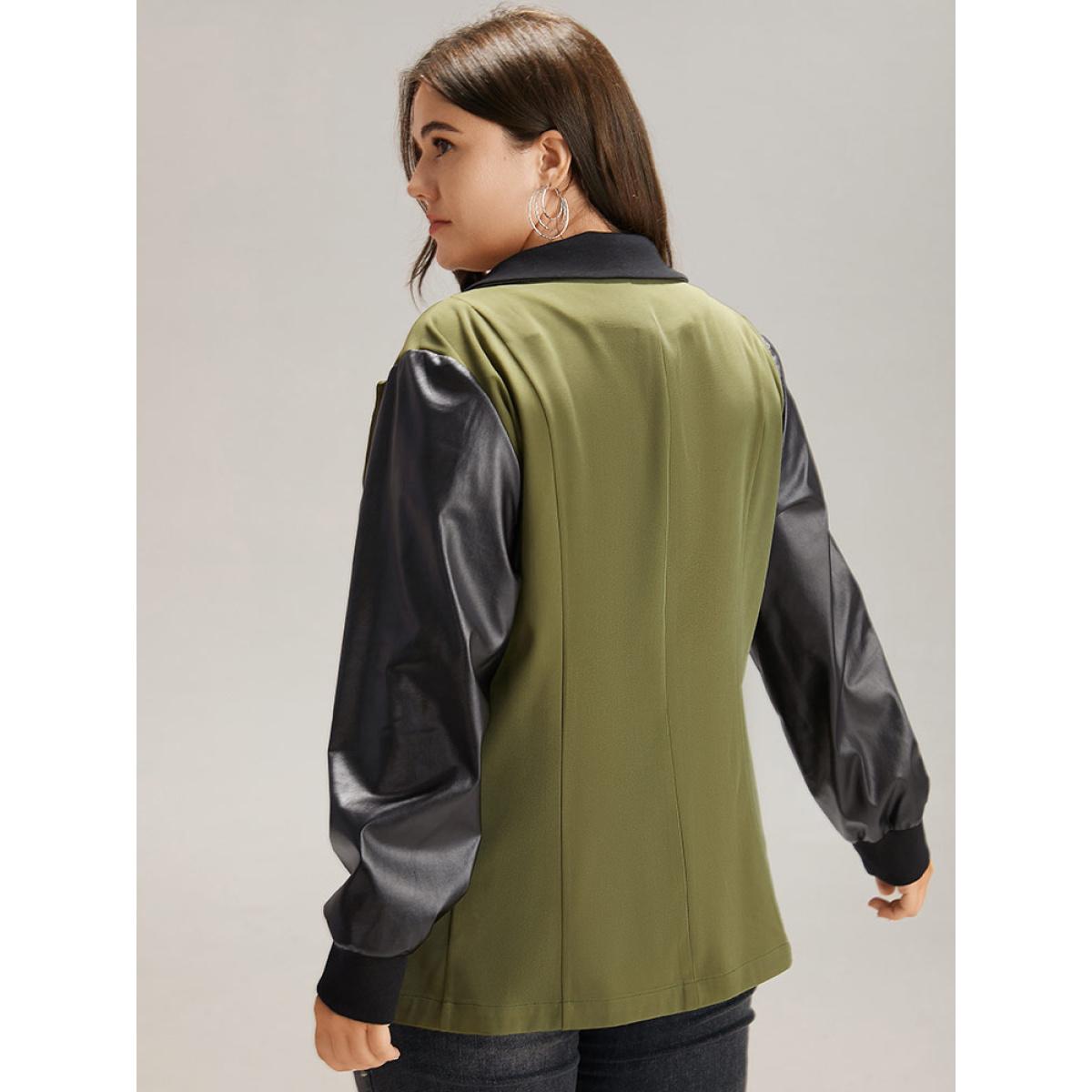 Plus Size Contrast Flap Pocket Button Fly Coat Women ArmyGreen Casual Contrast Ladies Dailywear Winter Coats BloomChic 10/M Product Image