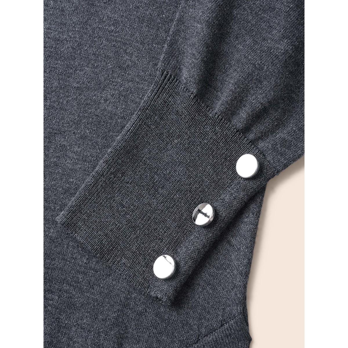 Plus Size Kimono Collar Button Detail Asymmetrical Hem Cardigan DimGray Women Casual Loose Long Sleeve Everyday Cardigans BloomChic 30/6X Product Image