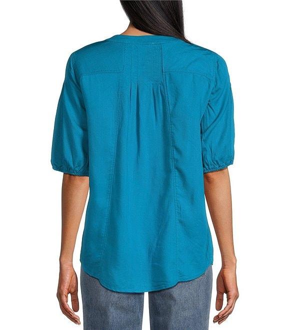 Westbound Pocket Front 3/4 Puff Sleeve Henley Top Product Image