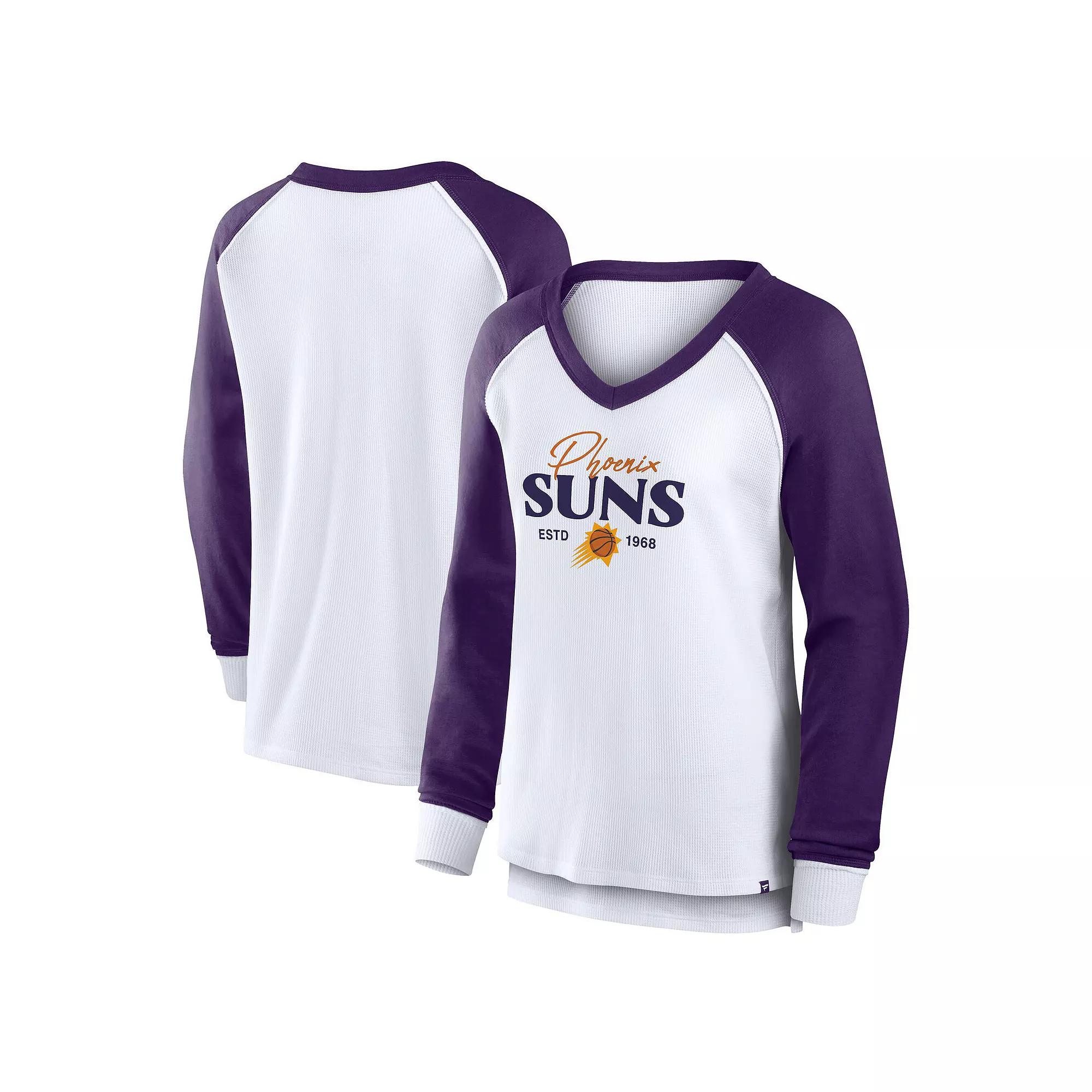 Women's Fanatics White Phoenix Suns Open Lane Waffle Long Sleeve V-Neck T-Shirt, Size: XL, Phx White Product Image