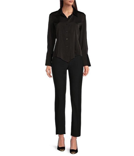 Donna Karan Spread Collar Long Sleeve Pointed Hem Button Down Blouse Product Image