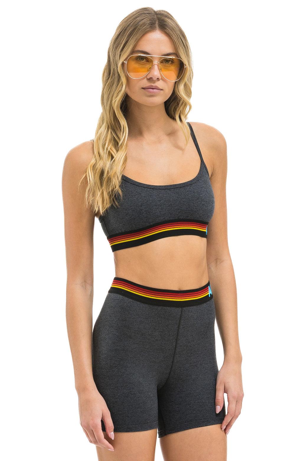 LOGO 4 INCH HI-RISE BIKER SHORT - CHARCOAL Female Product Image