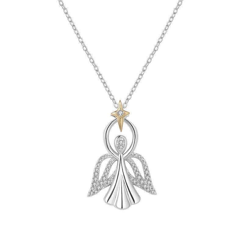 14k Gold Two Tone Sterling Silver 1/10 Carat T.W. Diamond Angel Pendant Necklace, Women's, Size: 18" Product Image