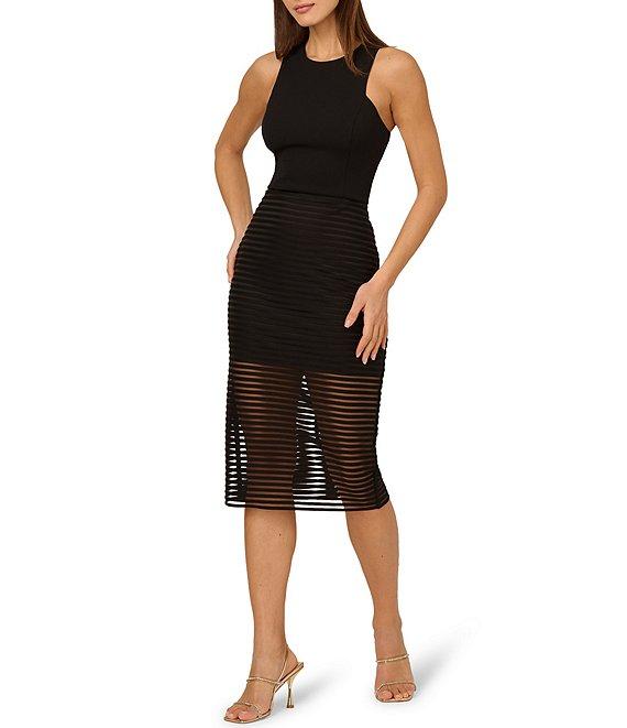 Adrianna by Adrianna Papell Stripe Knit Crepe Crew Neck Sleeveless Sheath Midi Dress Product Image