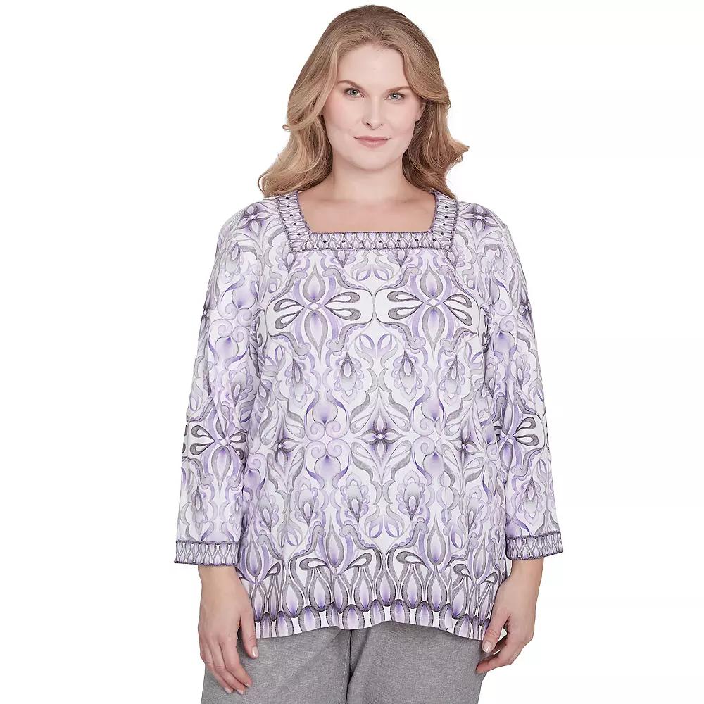 Plus Size Alfred Dunner Border Medallion Kaleidoscope Top, Women's, Size: 1XL, Purple Team Product Image