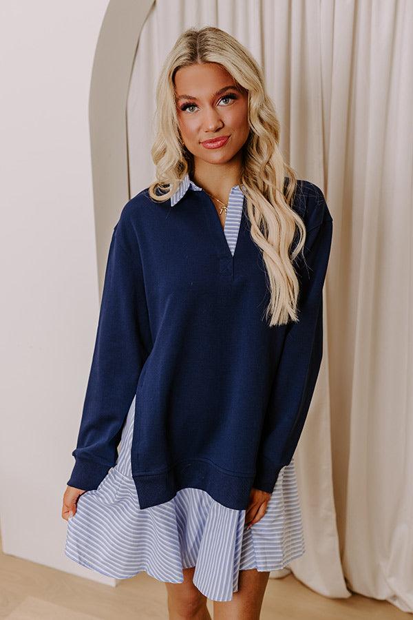 Preppy Charm Stripe Mini Dress in Navy Product Image