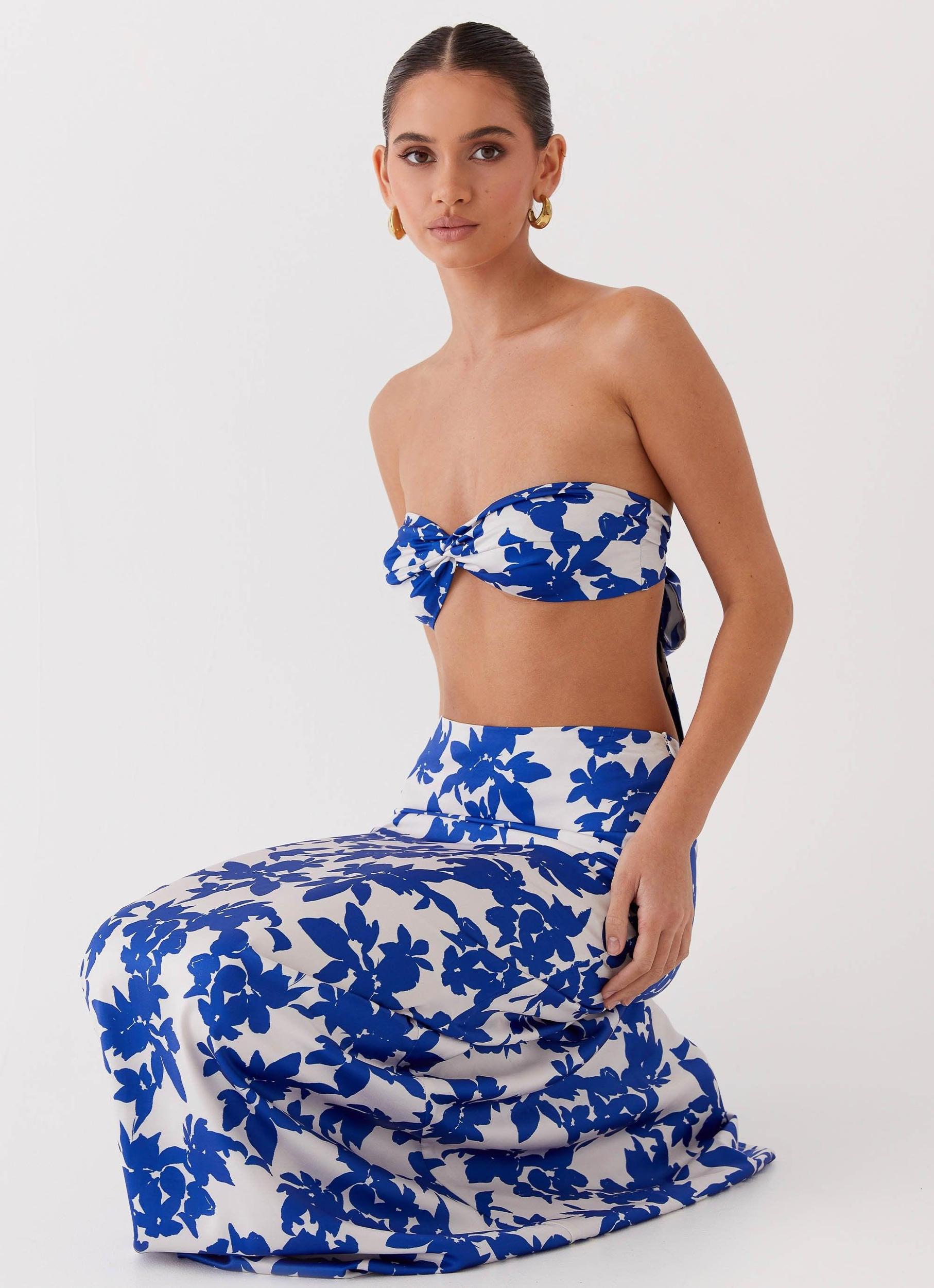 Sky Gaze Low Rise Maxi Skirt - Blue Floral Product Image