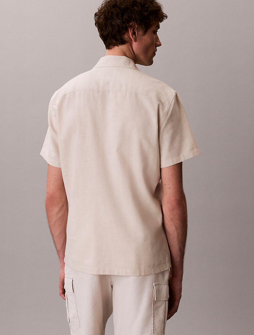 Linen Cotton Short Sleeve Button-Down Shirt Product Image