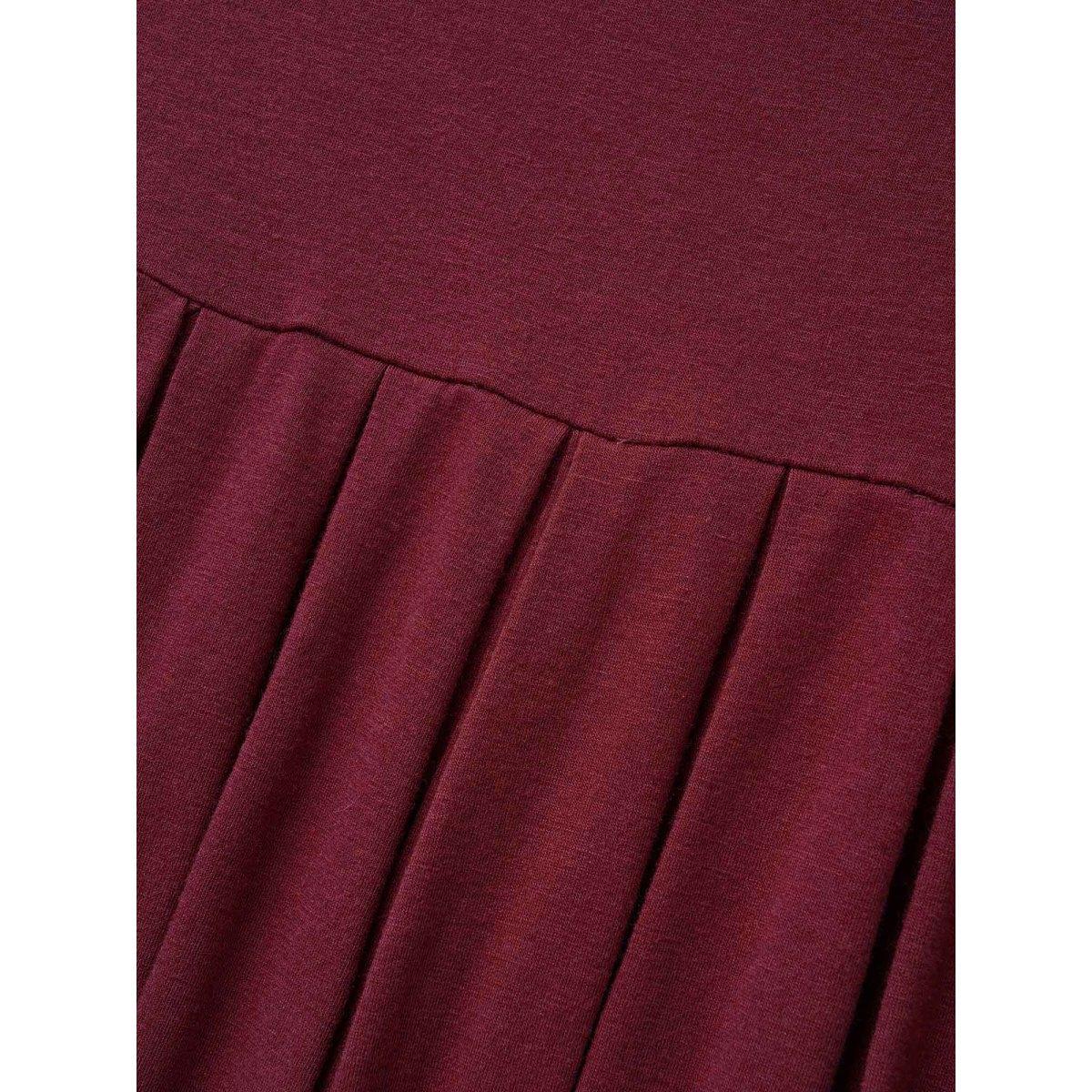 Plus Size Supersoft Essentials Solid Pleated Round Neck Midi Dress Burgundy Women Casual Plain Round Neck Short sleeve Curvy Midi Dress BloomChic 30/6X Product Image