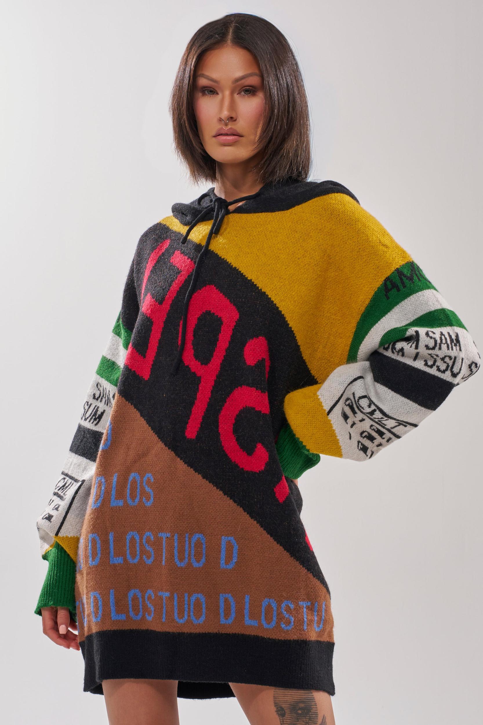 ALPHA FEMALE HOODED SWEATSHIRT DRESS IN YELLOW MULTI Female Product Image