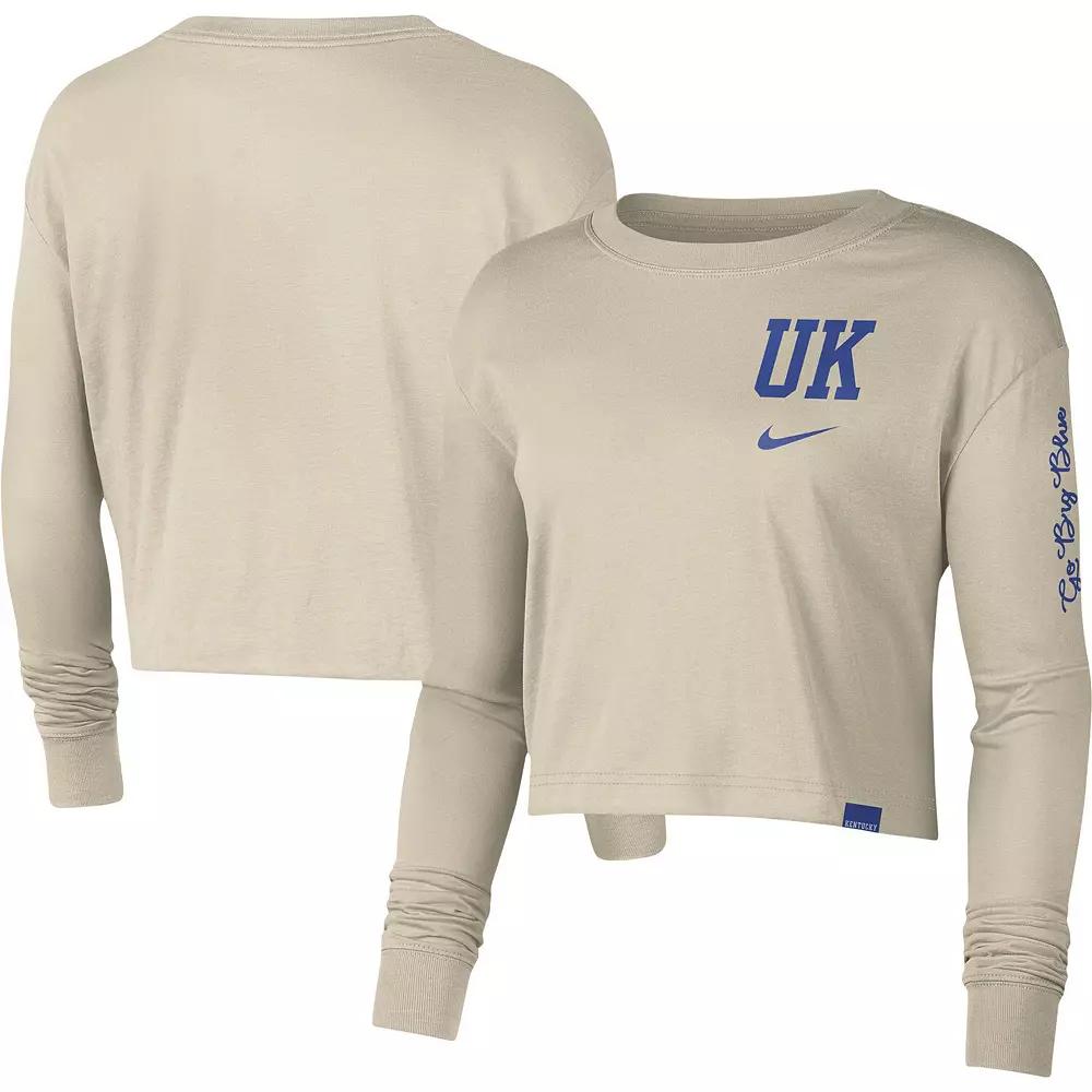 Women's Nike Cream Kentucky Wildcats Varsity Letter Long Sleeve Crop Top, Size: 2XL, Beige Product Image