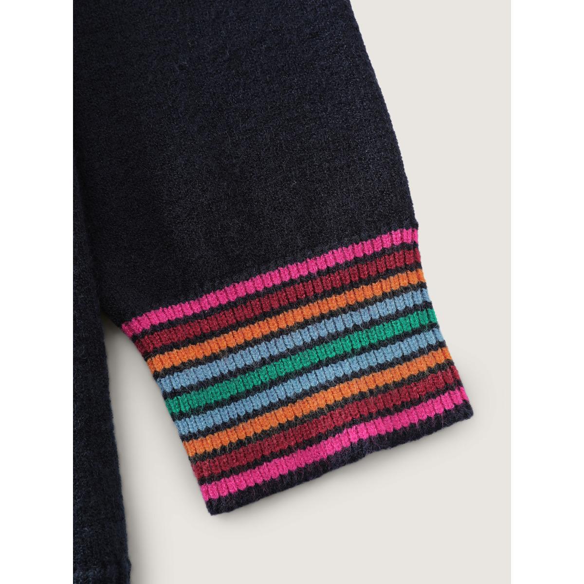 Plus Size Supersoft Colorful Stripe Pullover Indigo Women Leisure Loose Long Sleeve Round Neck Casual Pullovers BloomChic 22-24/3X Product Image