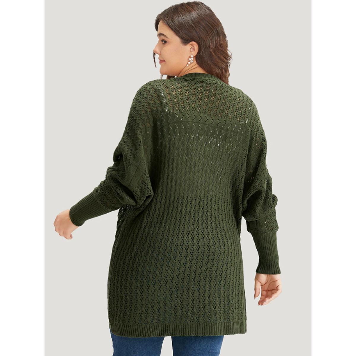 Plus Size Solid Batwing Sleeve Curved Hem Cardigan ArmyGreen Women Casual Loose Long Sleeve Everyday Cardigans BloomChic 28/5X Product Image