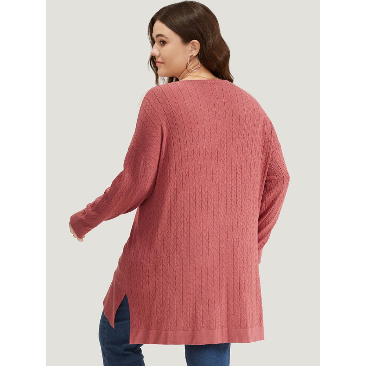 Plus Size Supersoft Essentials Geometric Split Side Loose Pullover Russet Women Casual Loose Long Sleeve Round Neck Everyday Pullovers BloomChic 26/4X Product Image
