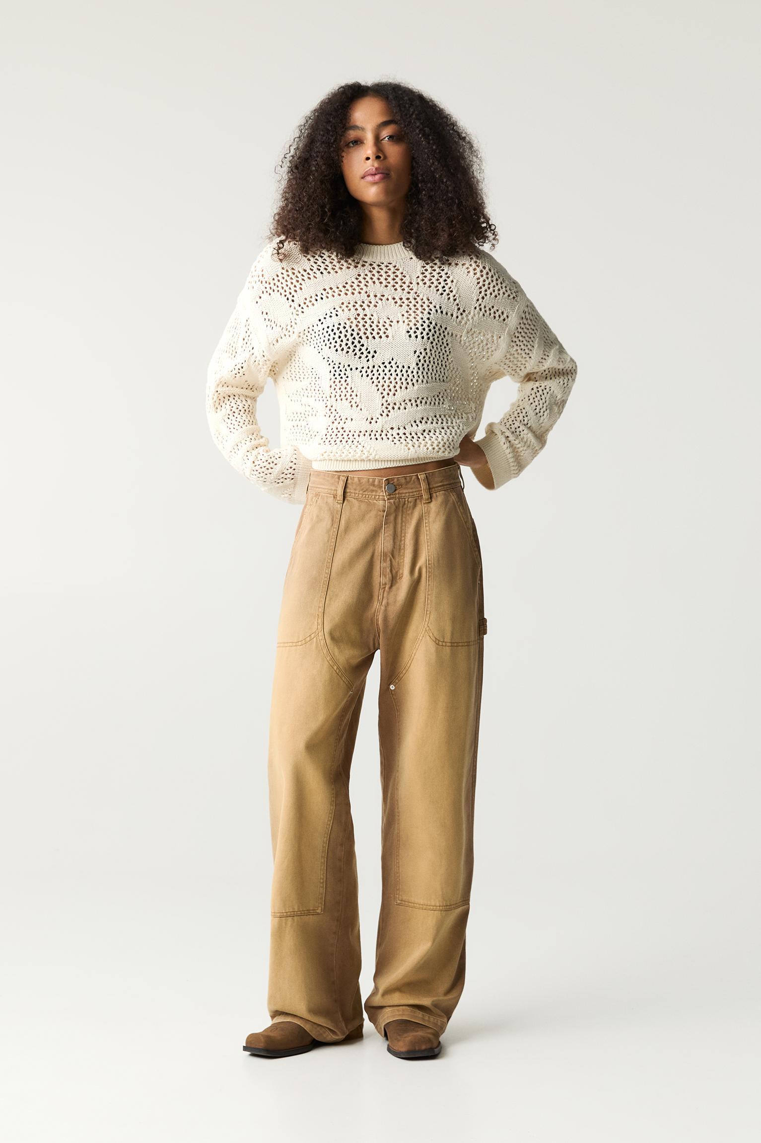 Open knit floral sweater Product Image