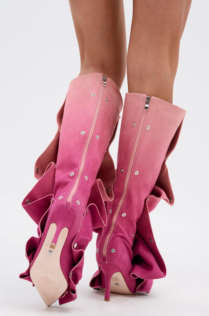 AZALEA WANG IMOGINE PINK MULTI FAUX SUEDE BOOT Product Image