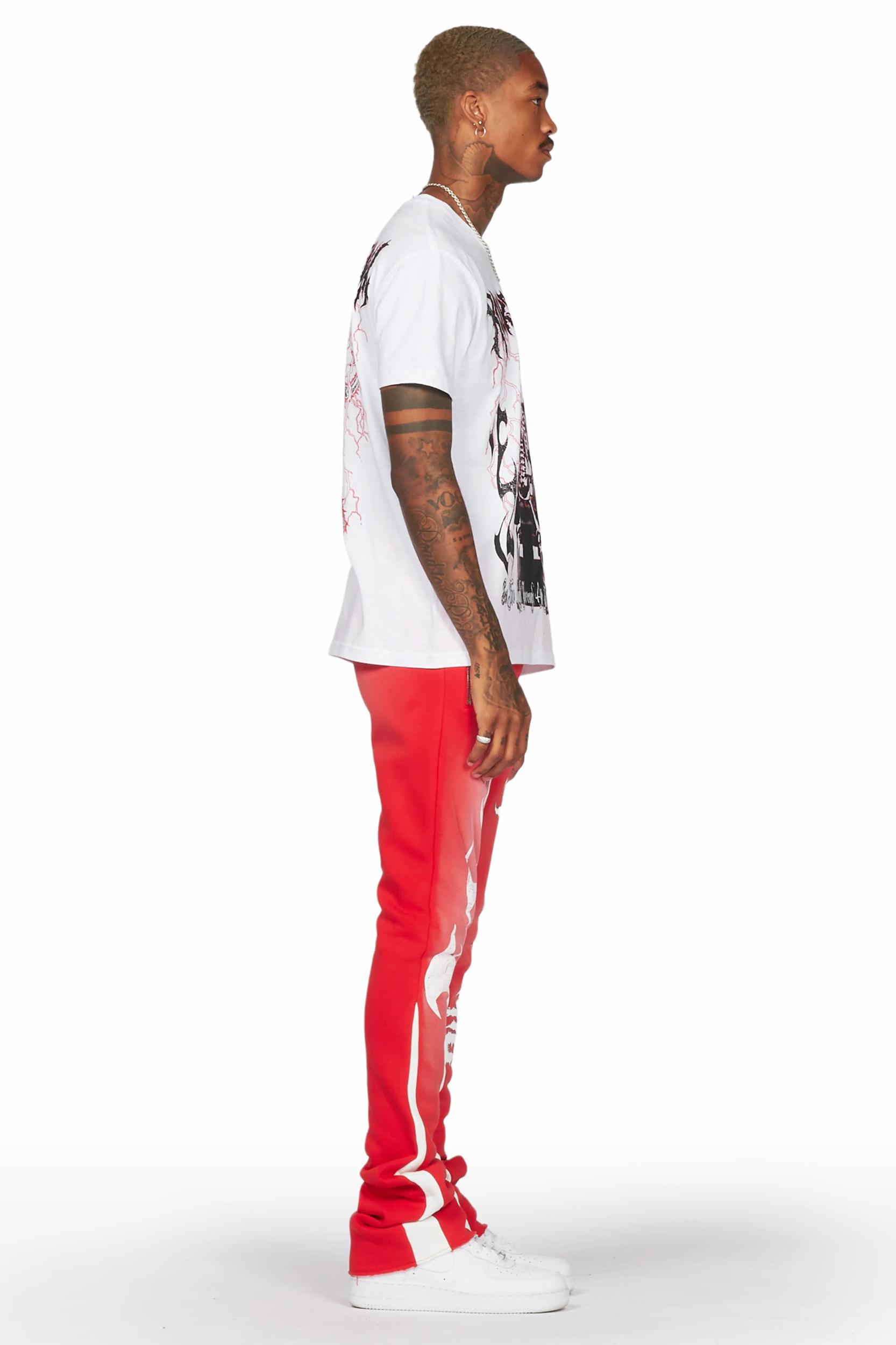 Deathrow White/Red T-Shirt/Stacked Flare Pant Set Male Product Image