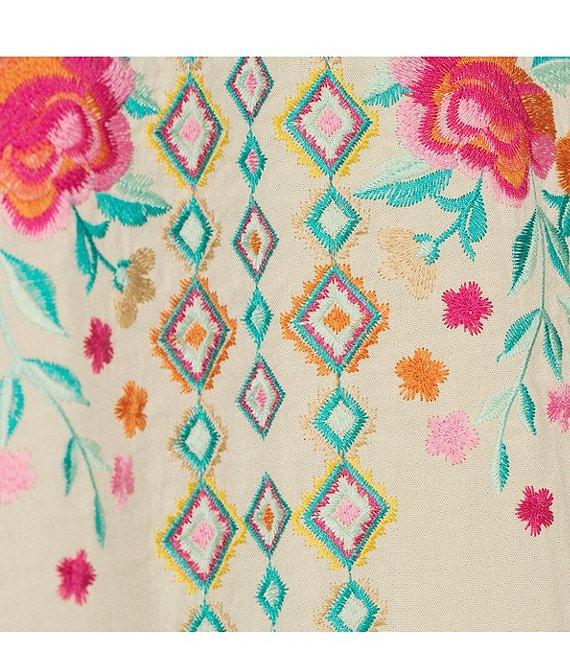 John Mark Floral Embroidered V-Neck 3/4 Cuffed Sleeve Woven Peasant Top Product Image